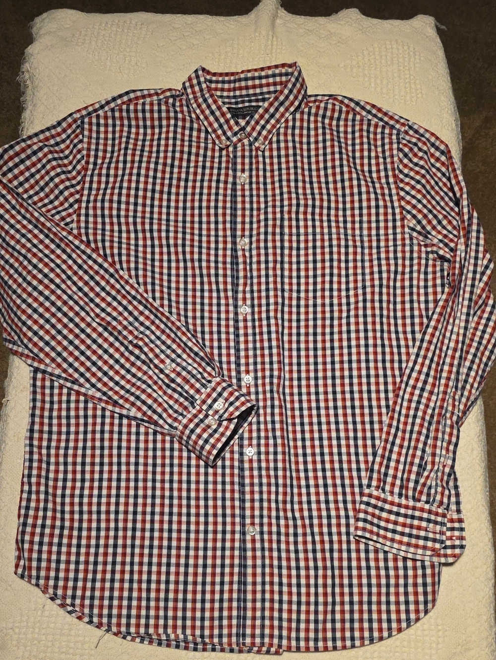 Banana Republic Men's Red, White & Blue Check Button-Down Shirt, Grant Fit, XL